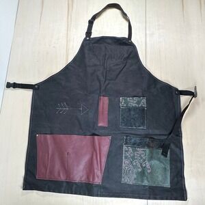 Heavy Duty Black Waxed Canvas Leather Pocket Apron Adjustable Workwear